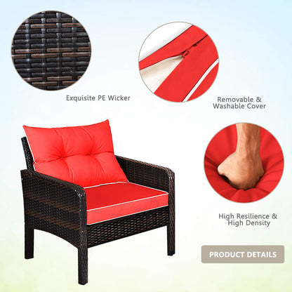 4-Piece Garden Rattan Conversation Furniture Set with Tempered Glass Table