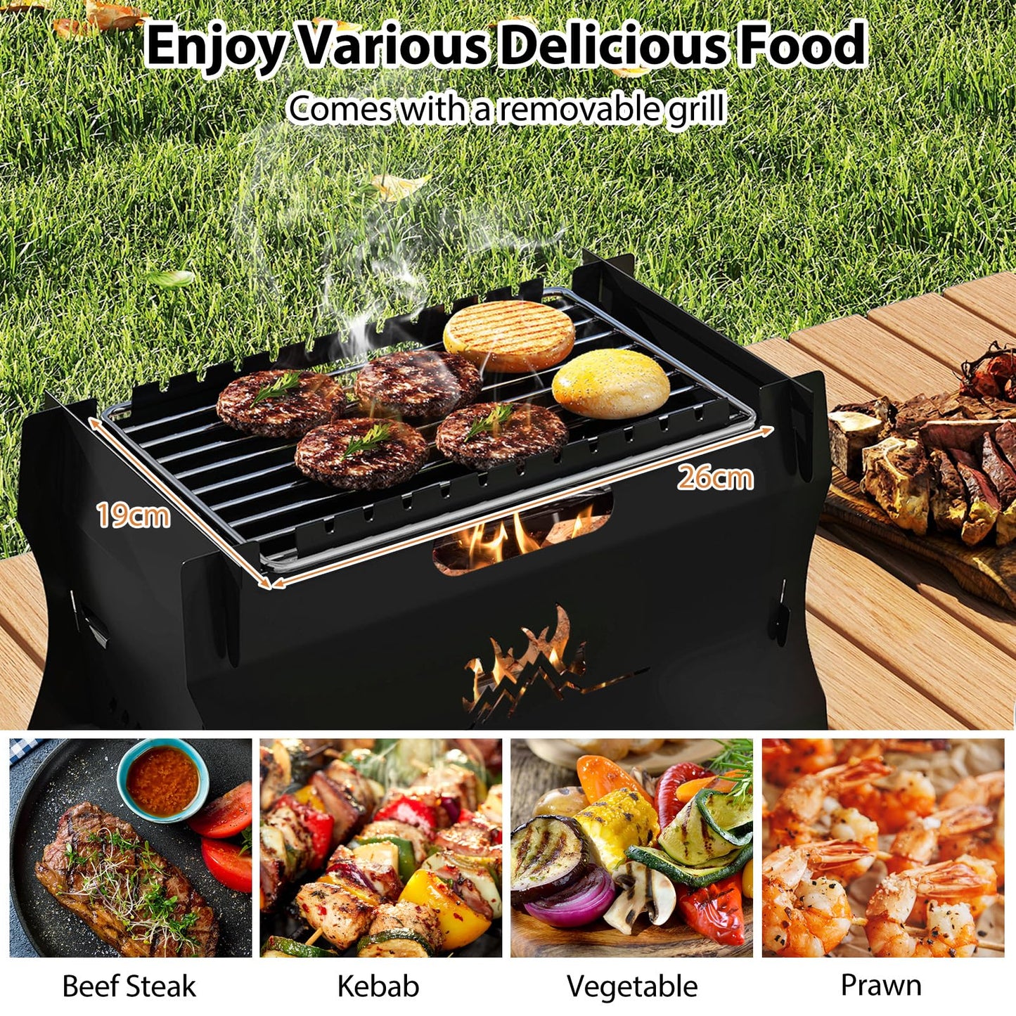 Giantex 2-in-1 Camping BBQ Grill Portable Dual Fuel Butane Gas Fire Pit with Stainless Steel Grate and Carrying Bag