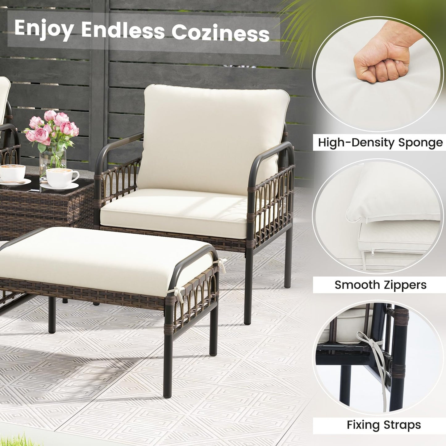 5PCS Rattan Garden Furniture Set for Balcony Yard Poolside