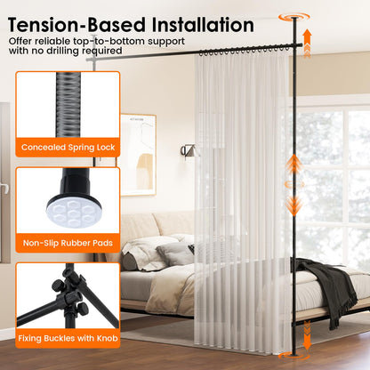 Room Divider Curtain Rod, No Drilling Adjustable Tension Rods Stand for Room Separation