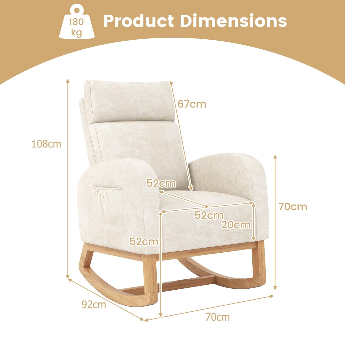 Upholstered Chenille Nursery Rocking Chair with Rubber Wood Frame