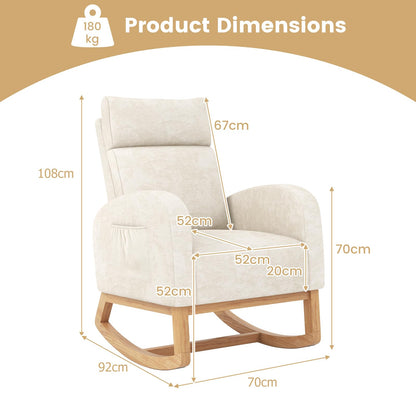 Upholstered Chenille Nursery Rocking Chair with Rubber Wood Frame