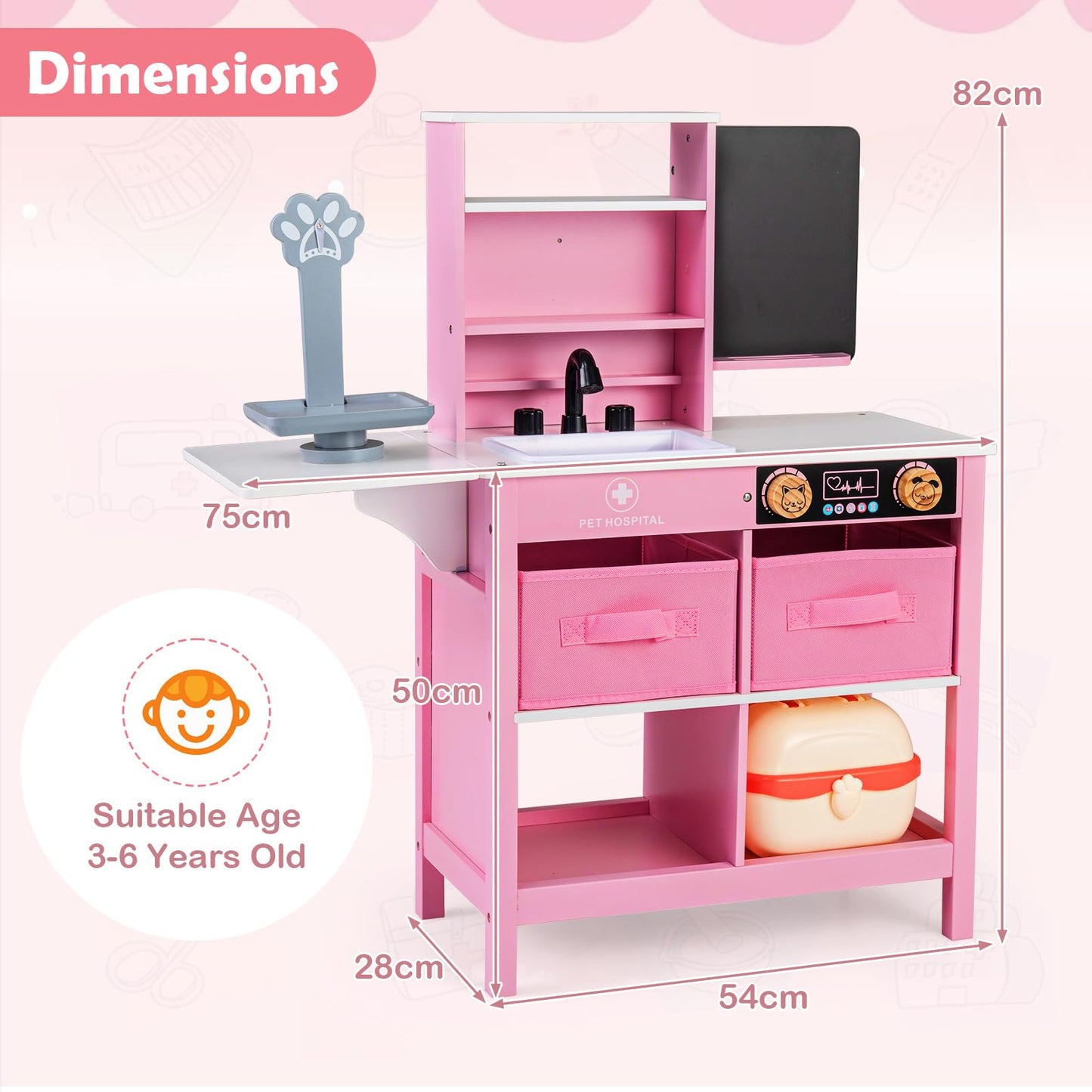 Wood Medical Center Toy Set with Blackboard and Pet Scale for Boys Girls