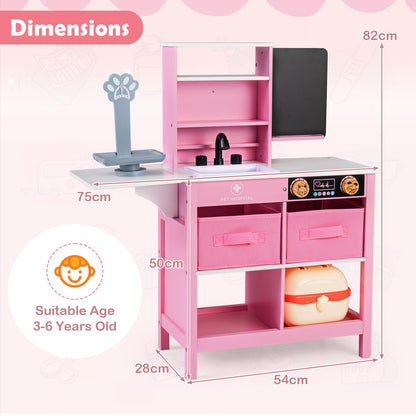 Wood Medical Center Toy Set with Blackboard and Pet Scale for Boys Girls
