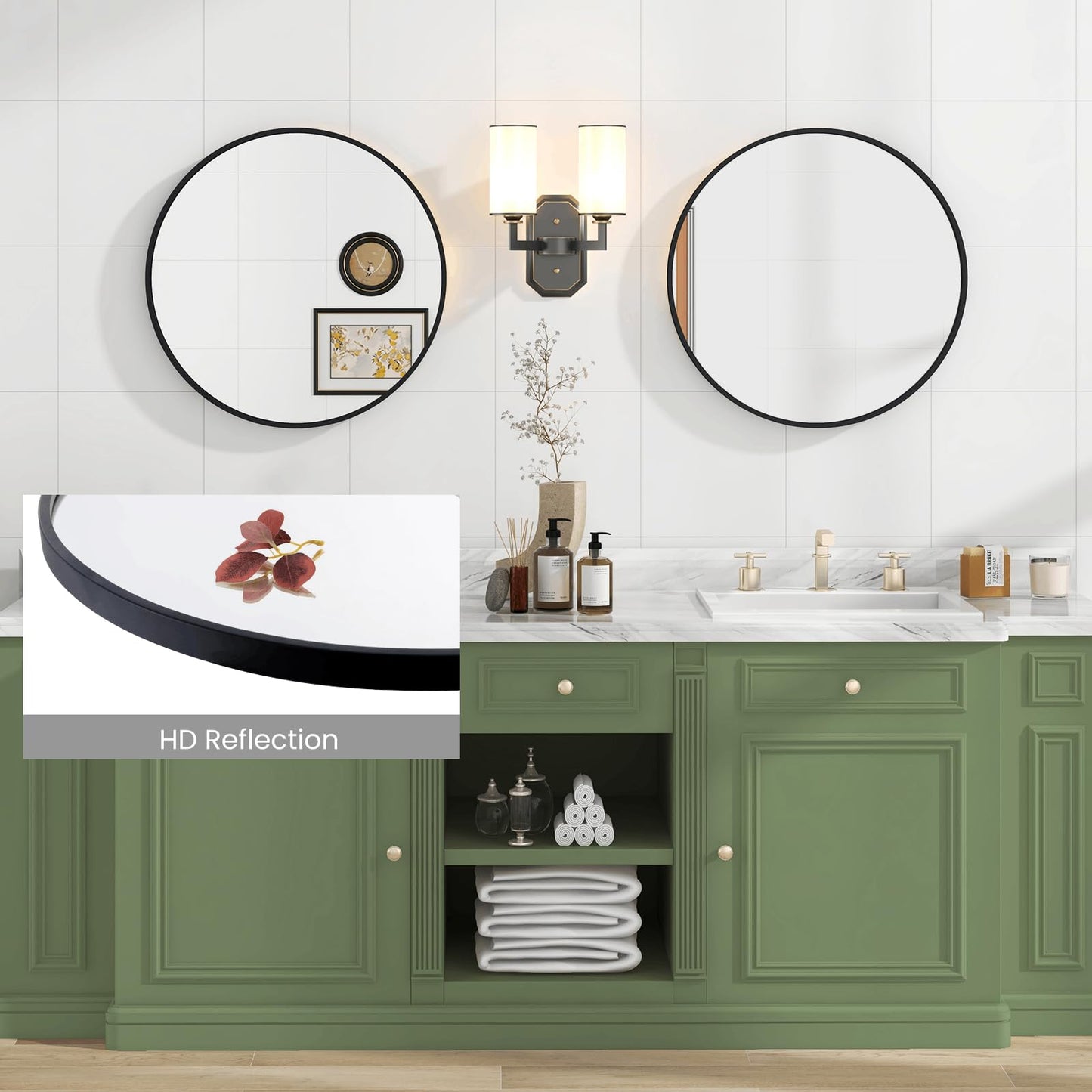 Black Round Mirror Wall Mounted Matte Metal Framed Mirror