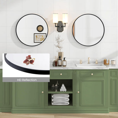 Black Round Mirror Wall Mounted Matte Metal Framed Mirror