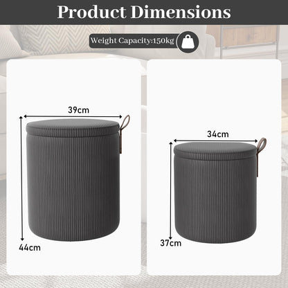 Round Ottoman with Storage Set of 2 with Removable Lids and Padded Seats
