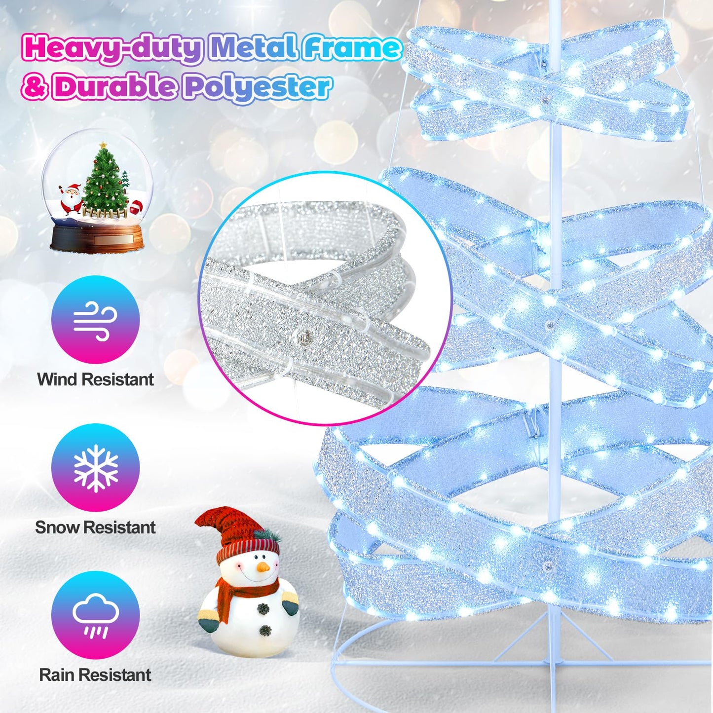 210 cm Outdoor Spiral Pre-lit Christmas Tree with Collapsible Color Lights