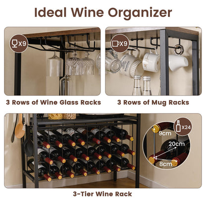 Wine Organizer with Power Outlet Multi-Tier Bakers Rack with Glass