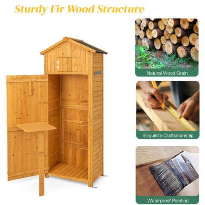 GiantexUK Garden Shed Fir Wood Tool Storage Cabinet with Slope Roof