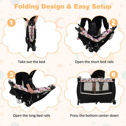 Portable Baby Bed Playard with Adjustable Canopy, Changing Table