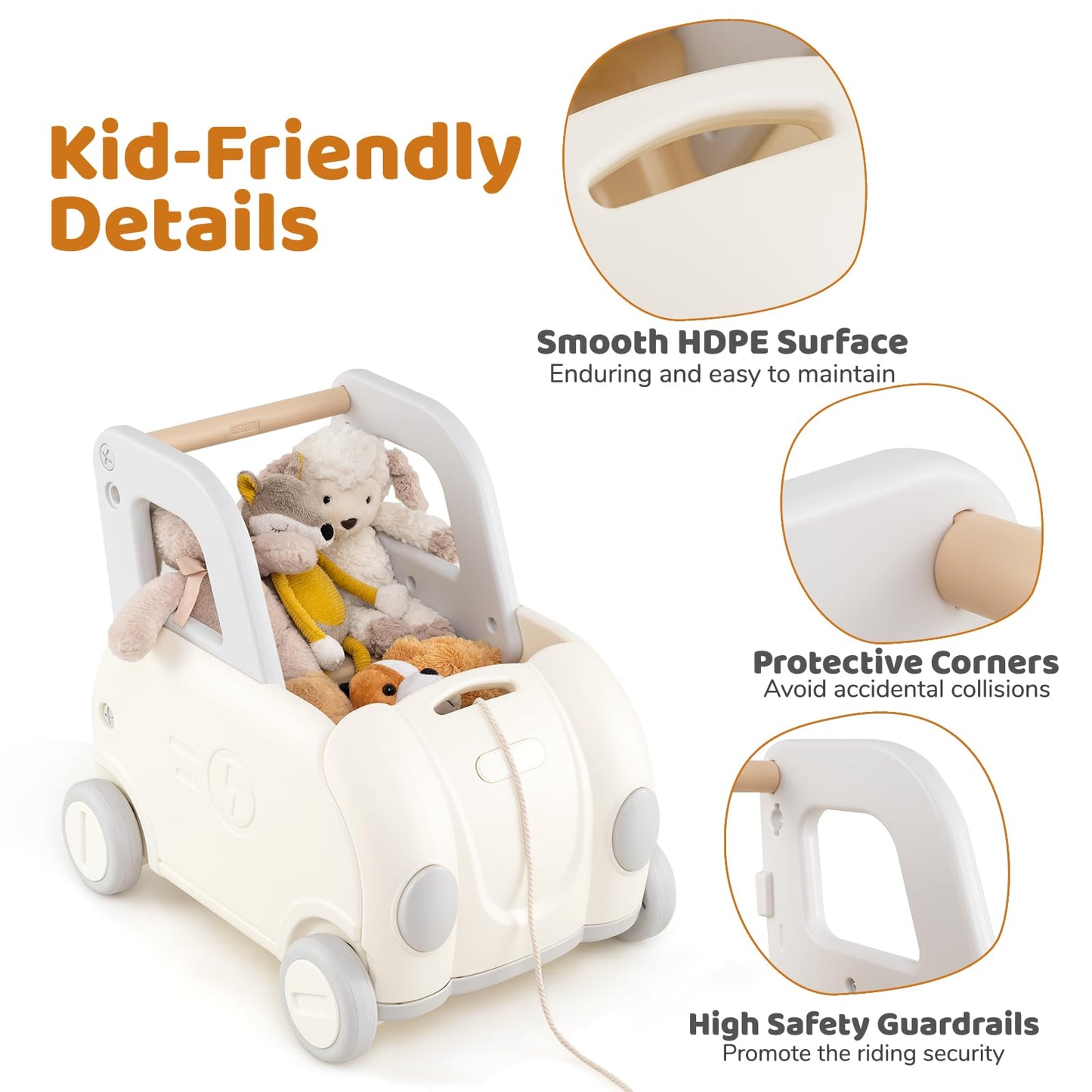 Children Push Walker Cart with Handle and Wheels