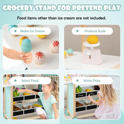 Kids Wooden Grocery Store Playset with 6 Pieces Play Food
