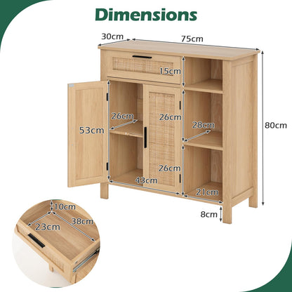 Buffet Sideboard with Rattan Woven Doors and Adjustable Shelf