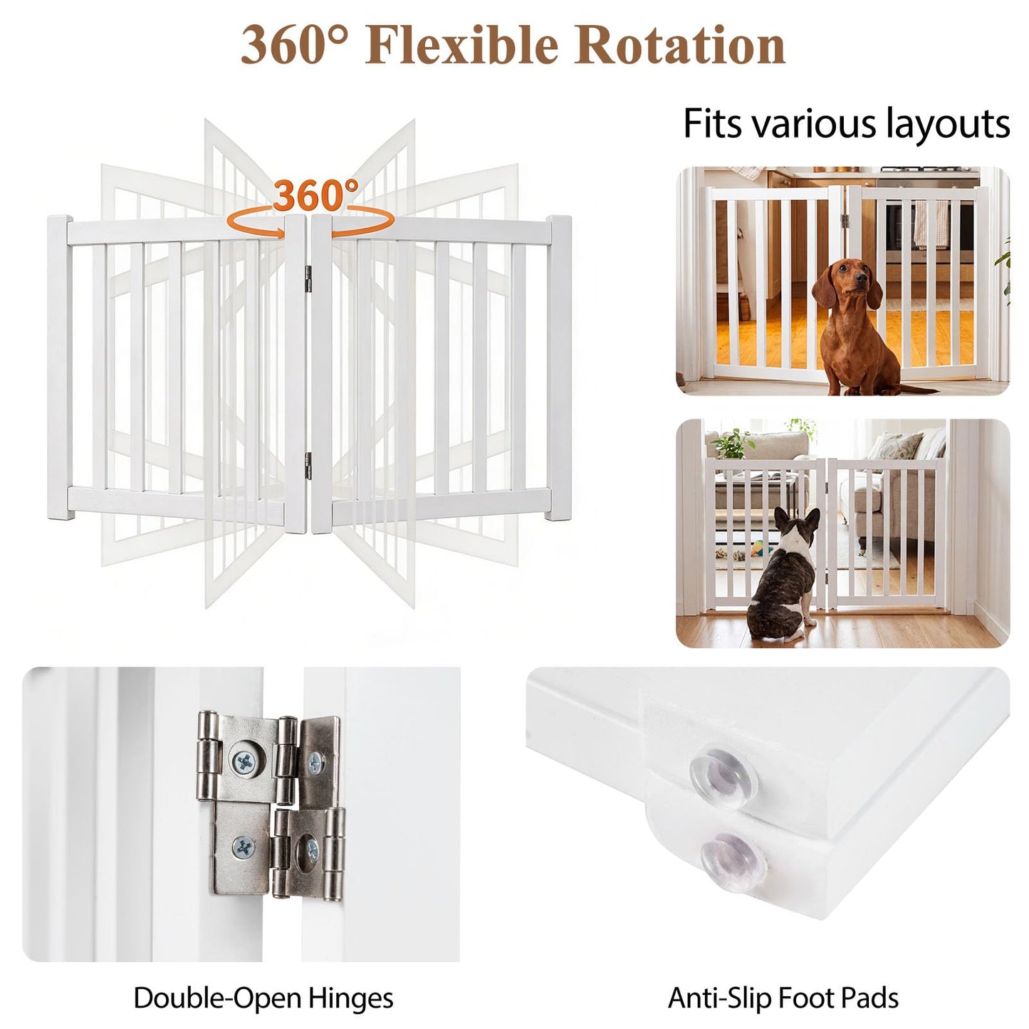 Foldable Pet Gate, Freestanding Wooden Puppy Barrier, Indoor Dog Safety Fence