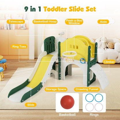 9 in 1 Toddler Slide Set with Telescope and Crawling Tunnel