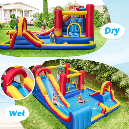 Inflatable Water Park, Kids Bouncy Castle with Double Slides, 2 Splash Pools