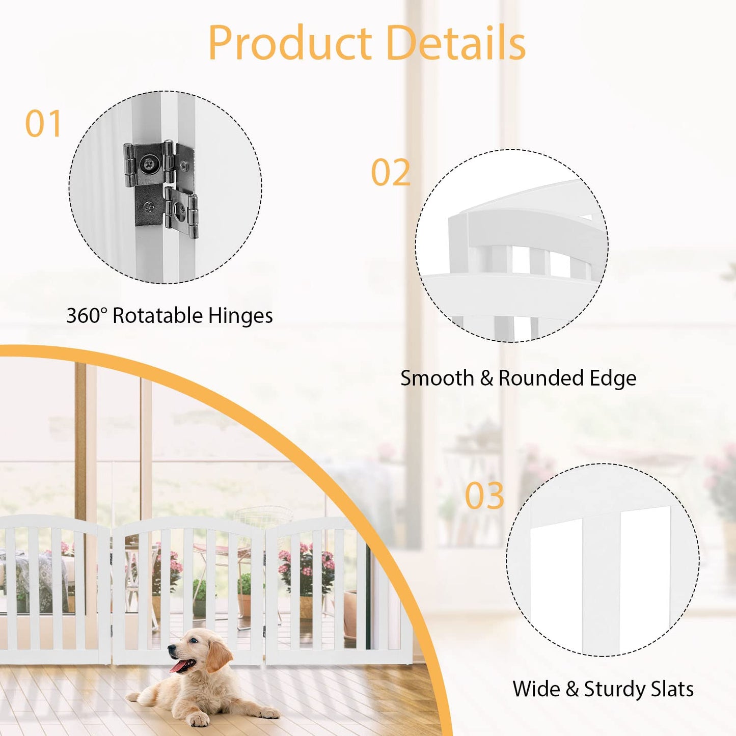 61 cm Height Safety Fence with 2 PCS Support Feet for Dog Cat Baby