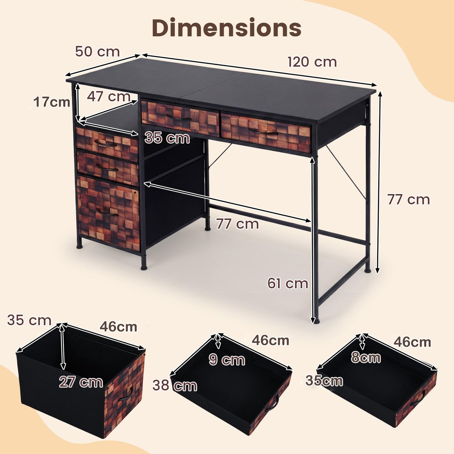 120 CM Computer Desk Home Office Desk with Metal Frame