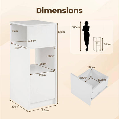 Slim Bedside Table with Drawer and 2 Storage Compartments