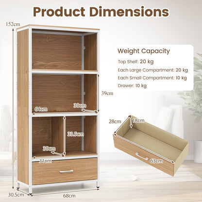 5-Tier Bookshelf, Freestanding Storage Bookcase Cabinet with 4 Storage Compartments