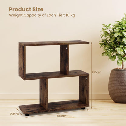Wooden Bookshelf, 2-tier Irregular Display Shelf