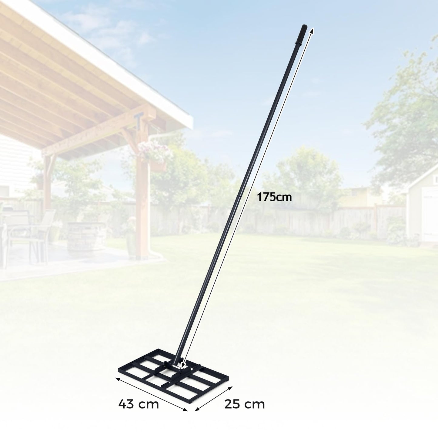 Lawn levelling Rake, 43x 25cm Lawn Leveller with 175cm Adjustment Long Handle