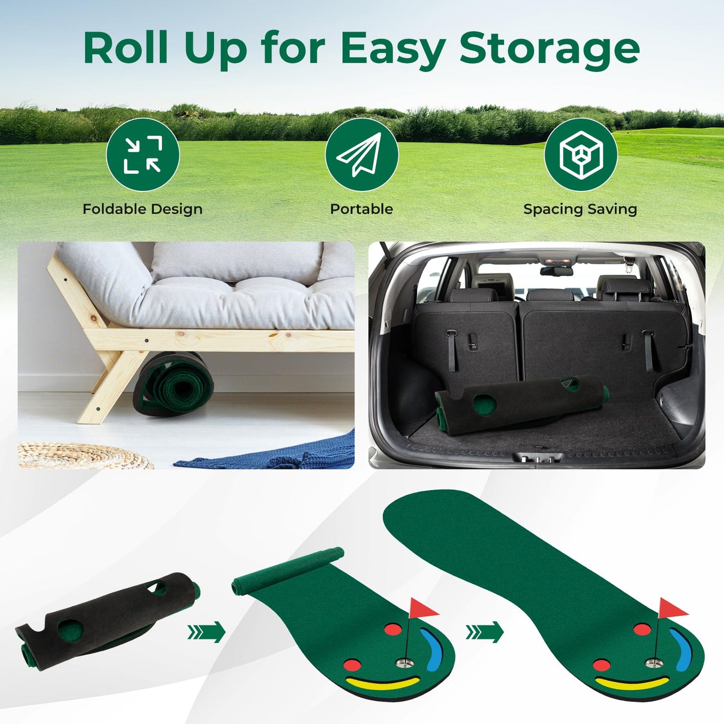 Golf Putting Green Set with 3 Putting Cups 1 Flag and Golf Hole Covers