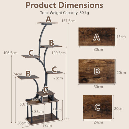 Plant Stand with Grow Lights, 158cm Tall 8-Tier Corner Metal Plant Shelf Flowerpot Holder