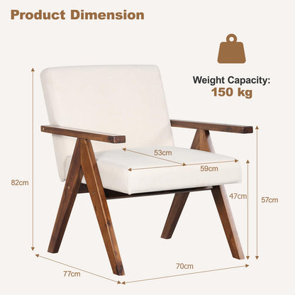 Modern Accent Chair Linen Fabric Armchair with Solid Acacia Wood Frame