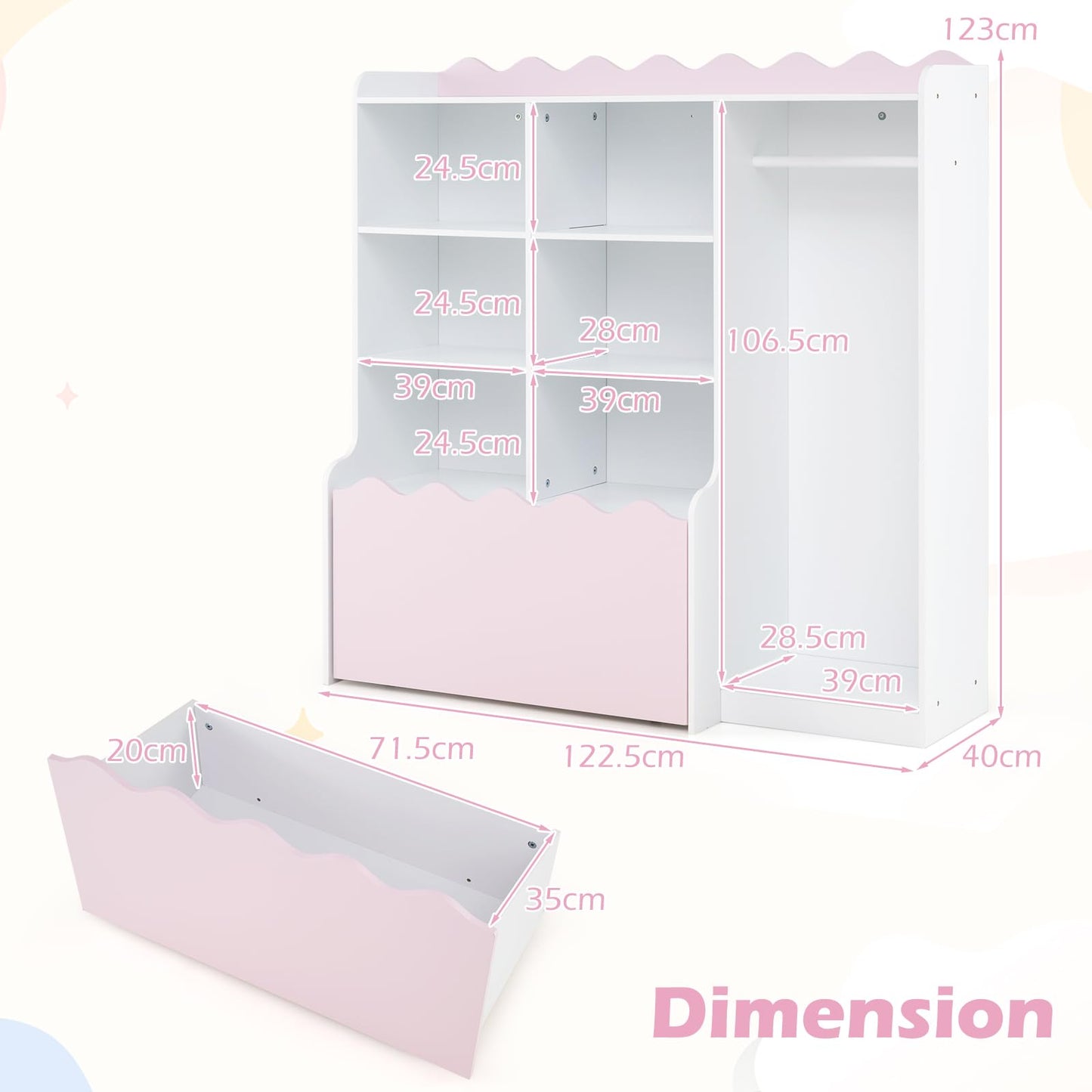 Kids Dress up Storage Wardrobe, Children Toy Storage Organizer