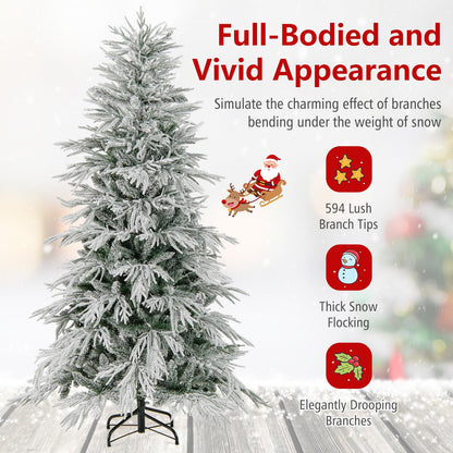 6 FT Artificial Christmas Tree Flocked Xmas Tree with 250 Warm White LED Lights and Folding Metal Stand