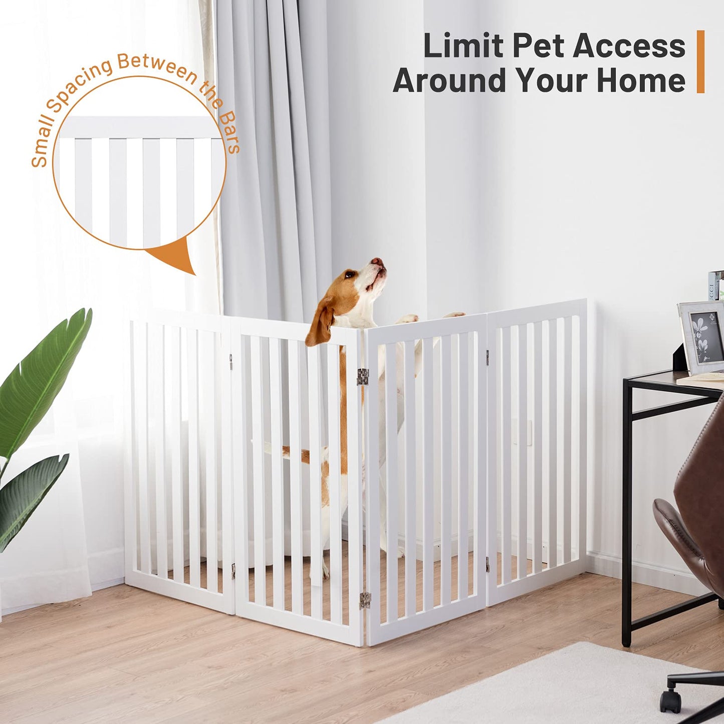 4 Panels Freestanding Wooden Dog Fence Up to 203cm Wide