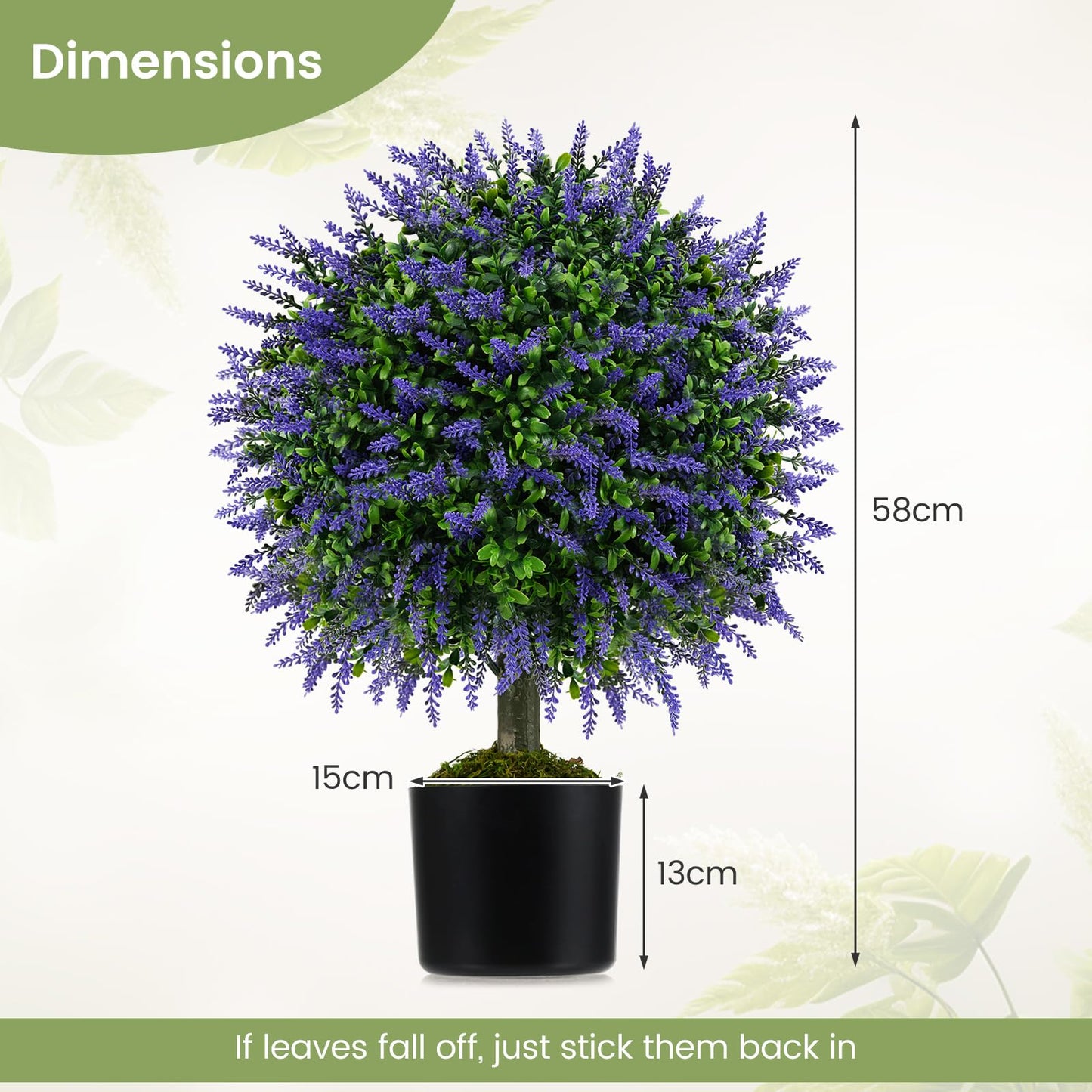 Set of 2 Artificial Lavender Topiary Ball Trees 58cm Faux Boxwood Ball Tree
