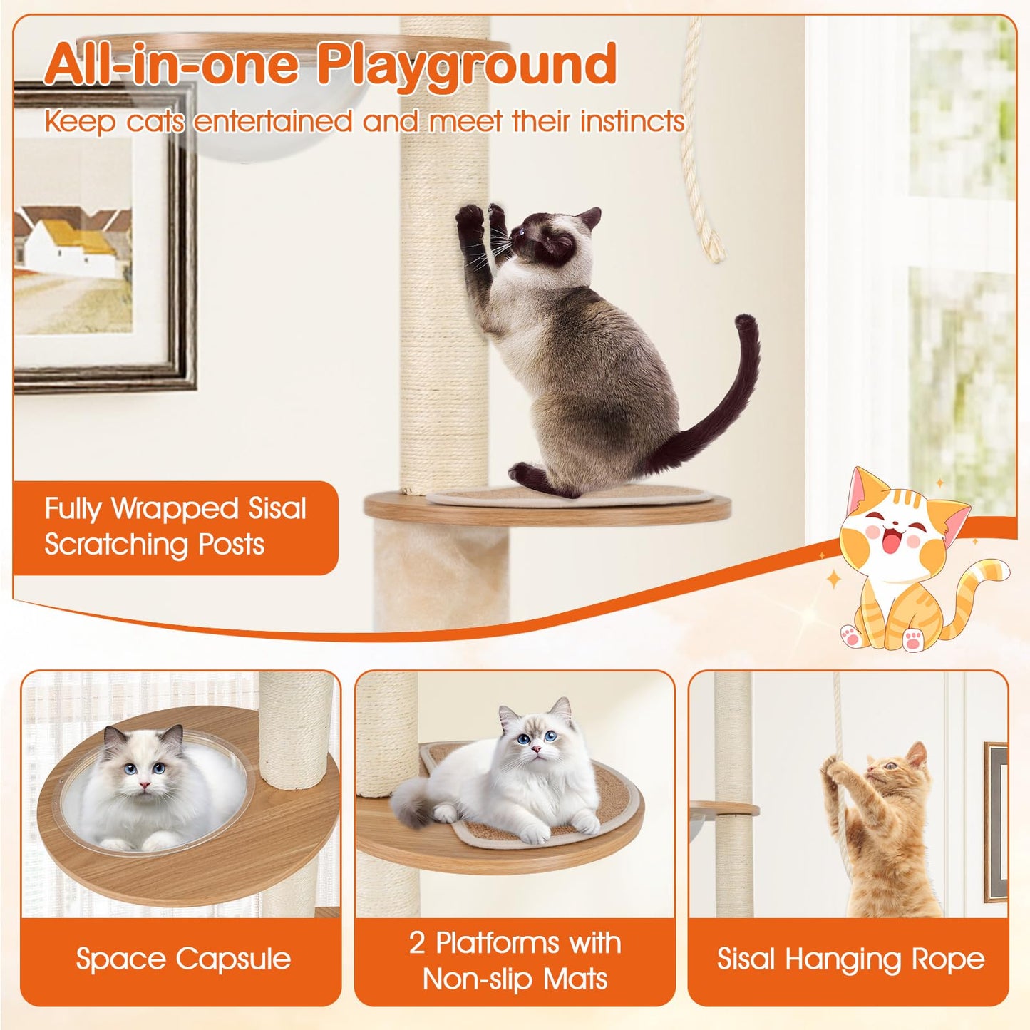 256-275 cm Adjustable Floor to Ceiling Cat Tree