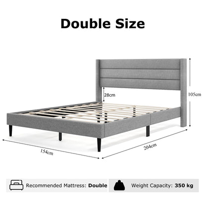 Single/Double Size Bed Frame with Wingback Headboard and Wooden Slats Support