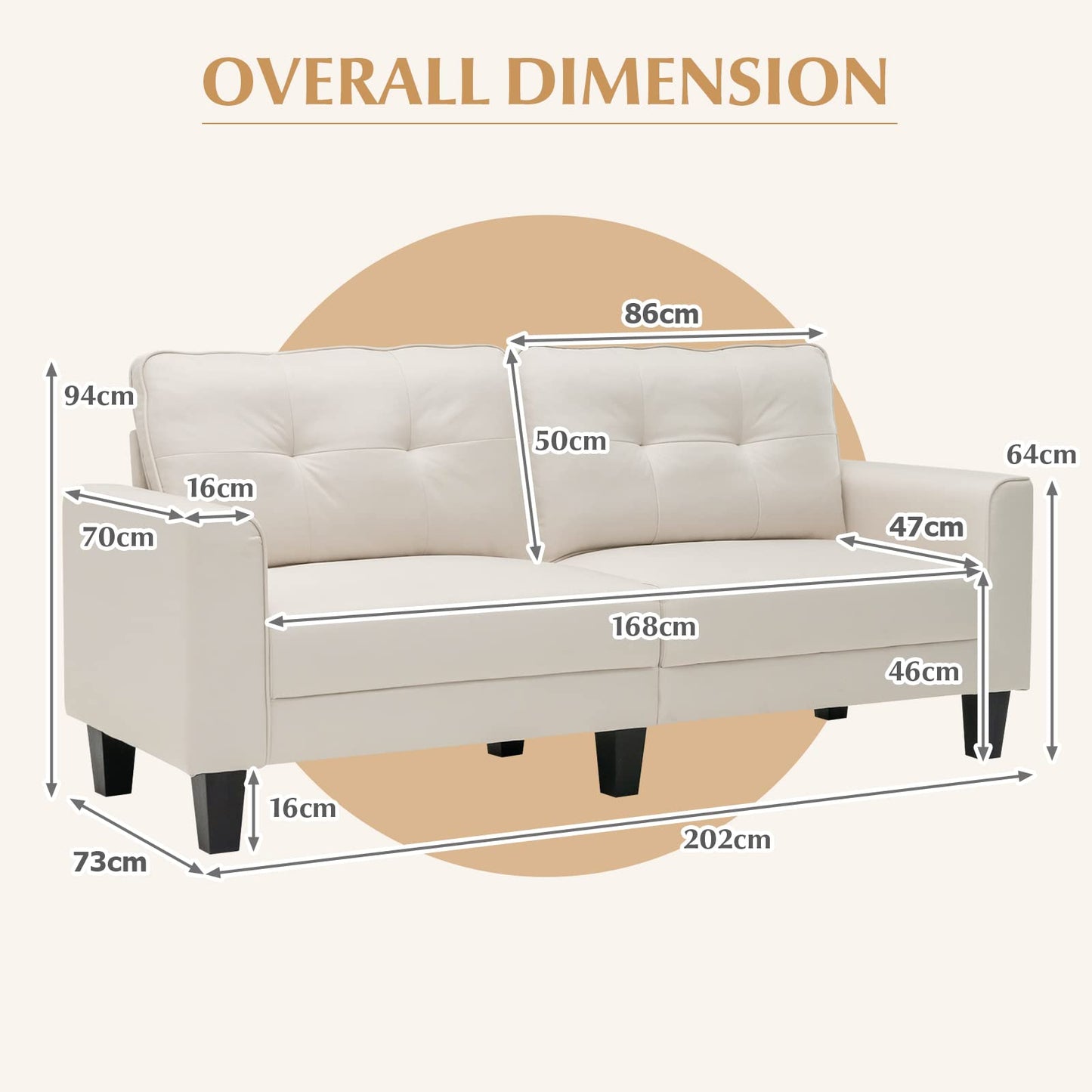 Modern Upholstered Corner Sofa Couch with 2 Removable Back Cushions