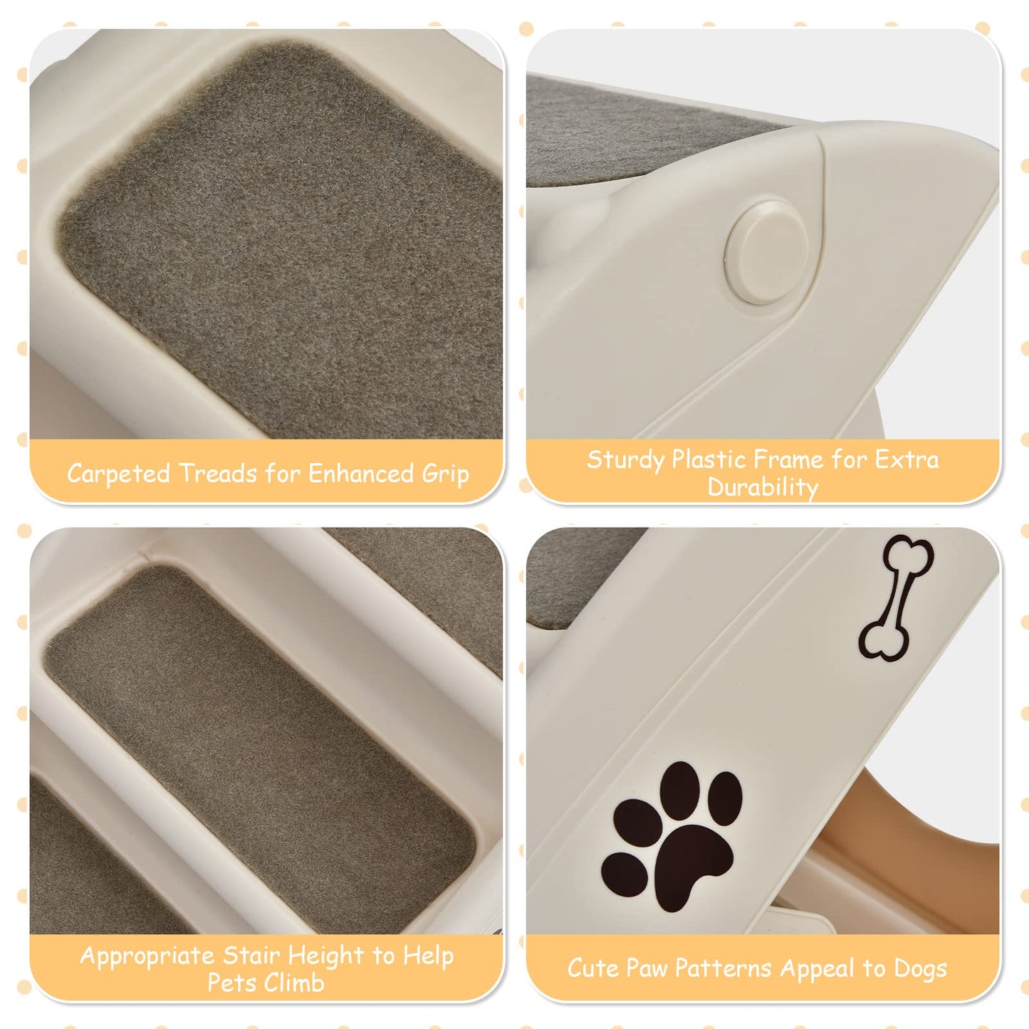 4 Steps Plastic Dog Stairs with Soft Felt