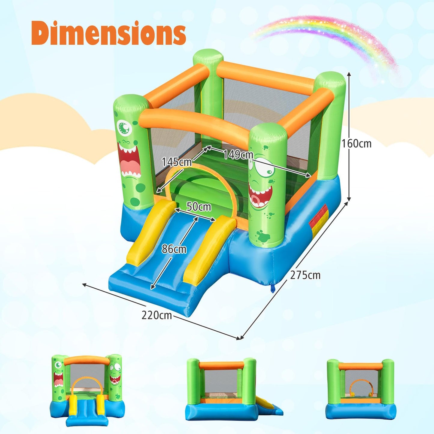Inflatable Bouncy Castle, Kids Jumping House with Slide, Carrying Bag