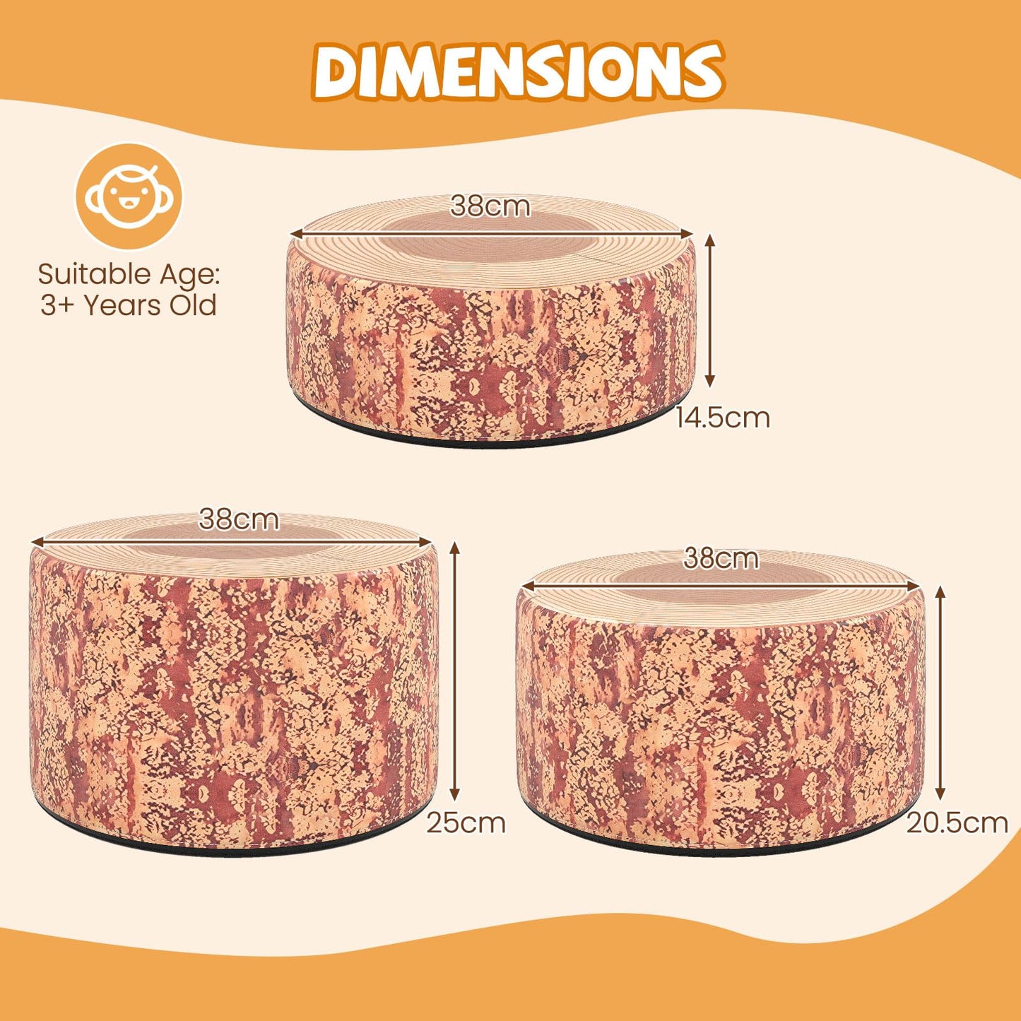 3 PCS Tree Stump Stool Set Round Flexible Seatings