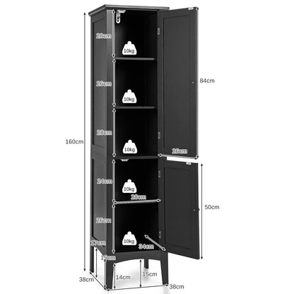 2 Door 160cm High Freestanding Bathroom Cabinet with 5 Tier Shelves