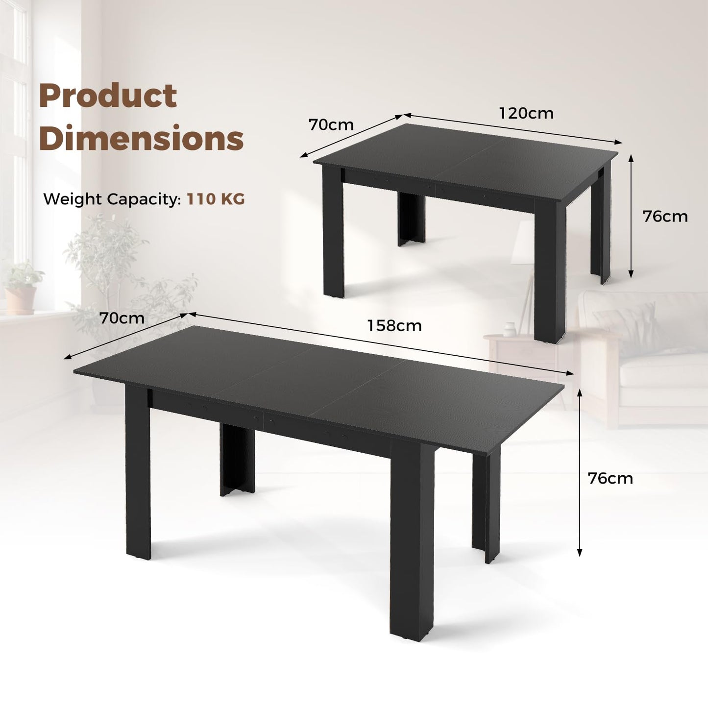 Extendable Dining Table with Adjustable Tabletop