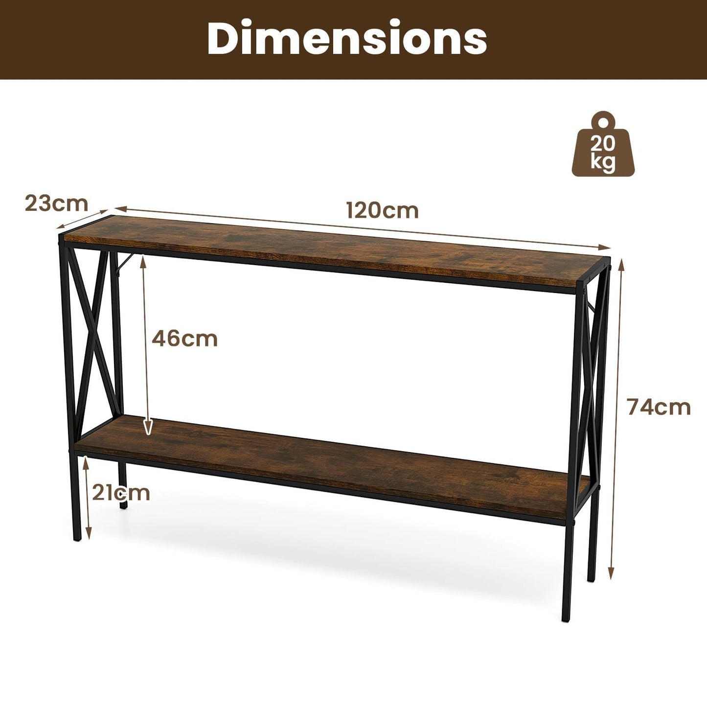 Industrial Console Table 2-Tier Narrow Sofa Table Behind Couch