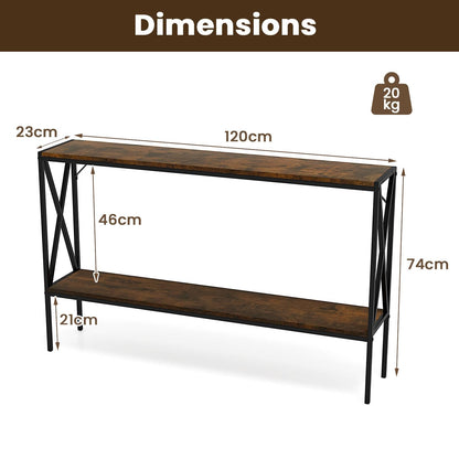 Industrial Console Table 2-Tier Narrow Sofa Table Behind Couch