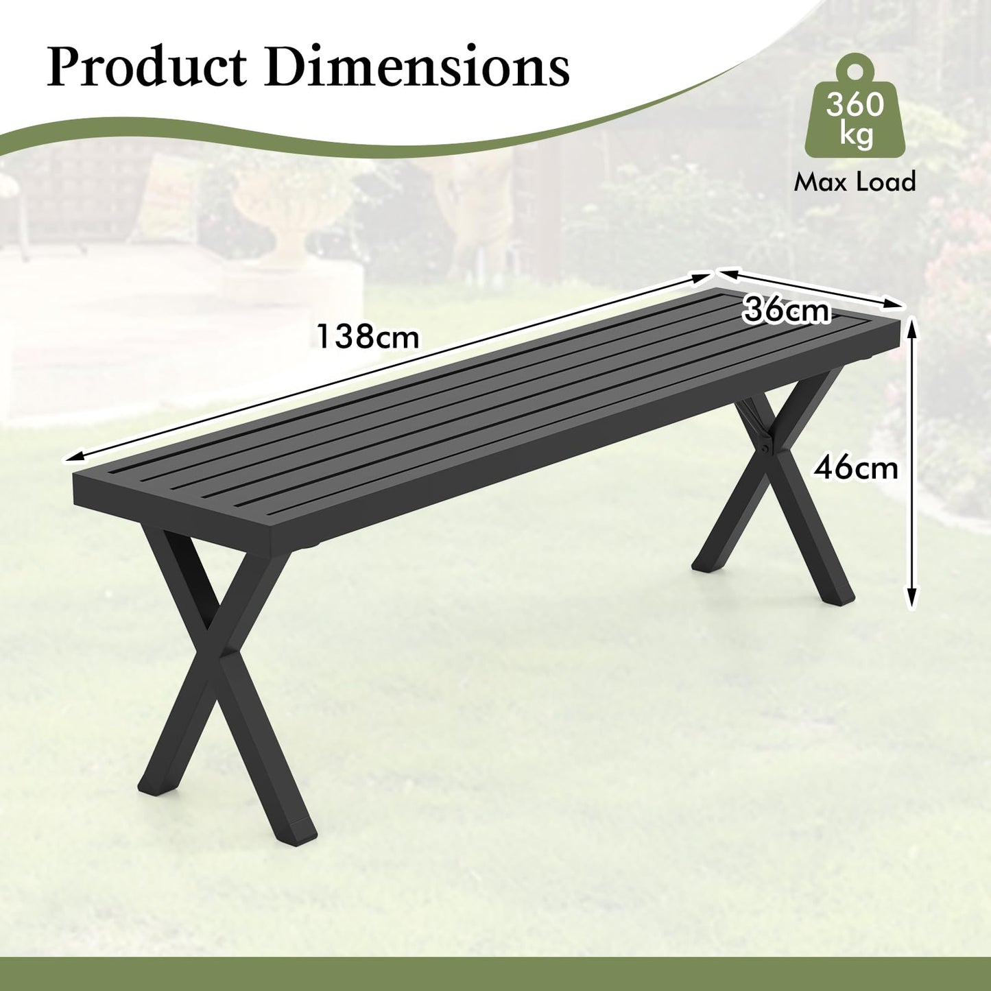 138cm Extra Long Metal Patio Loveseat with Slatted Seat & X Legs