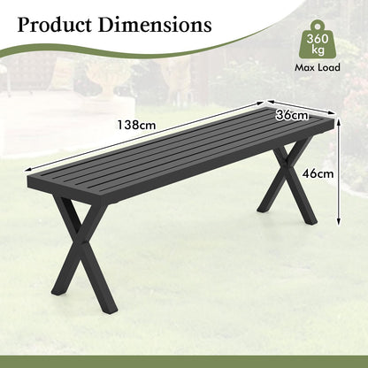 138cm Extra Long Metal Patio Loveseat with Slatted Seat & X Legs