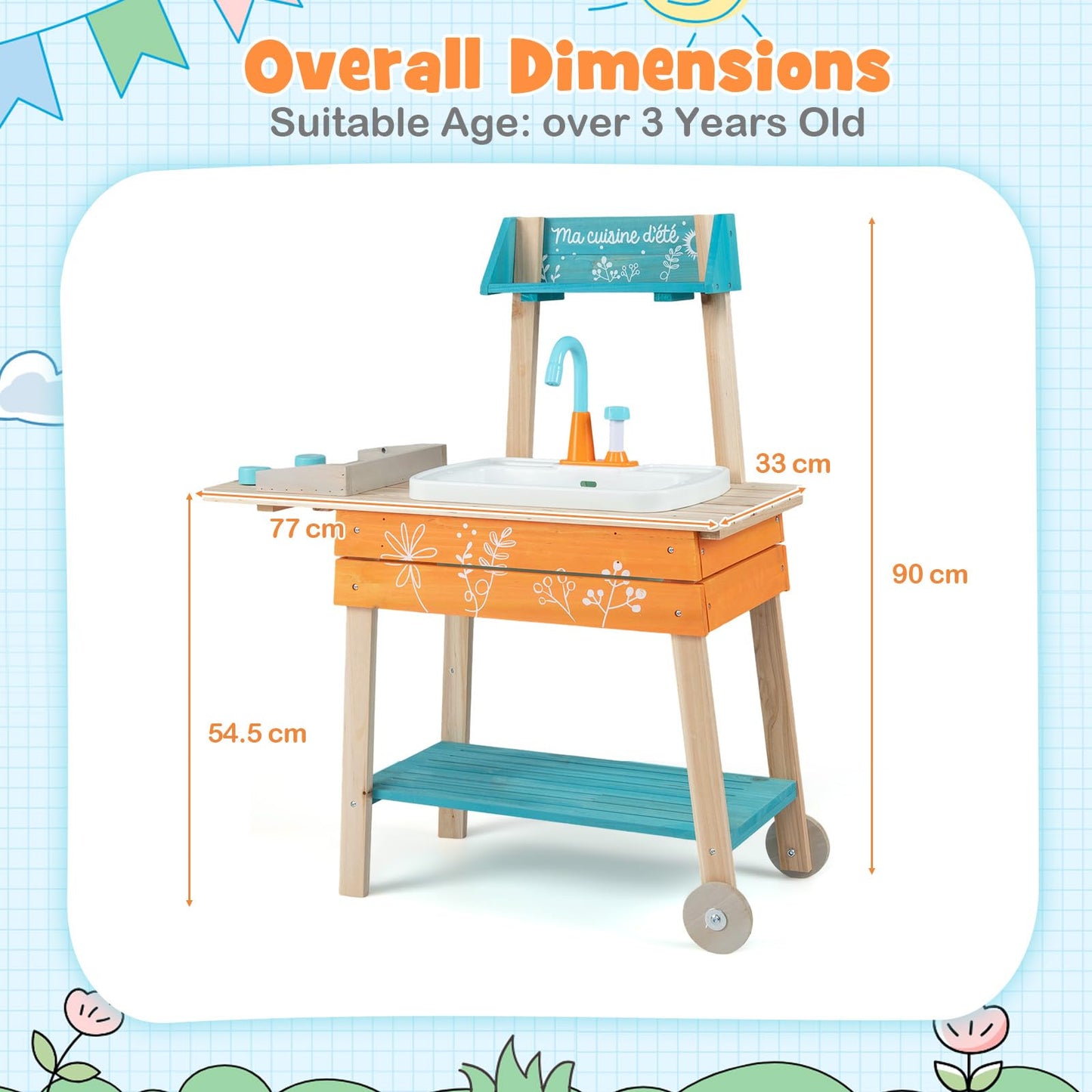 Mud Kitchen, Outdoor Kids Play Kitchen with Removable Sink