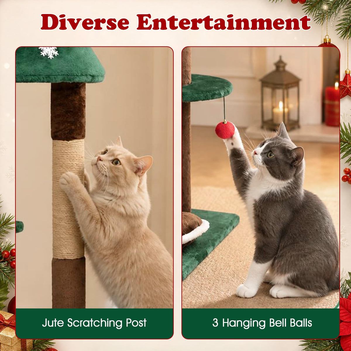 137 cm Christmas Cat Tree with 2 Condos & Removable Cushion