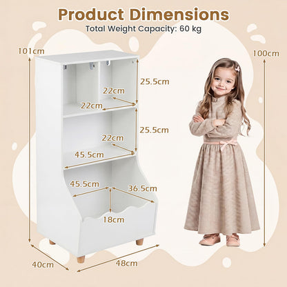 3-Tier Wooden Bookshelf with 2 Anti-Toppling Devices Top Surface and 3 Compartments