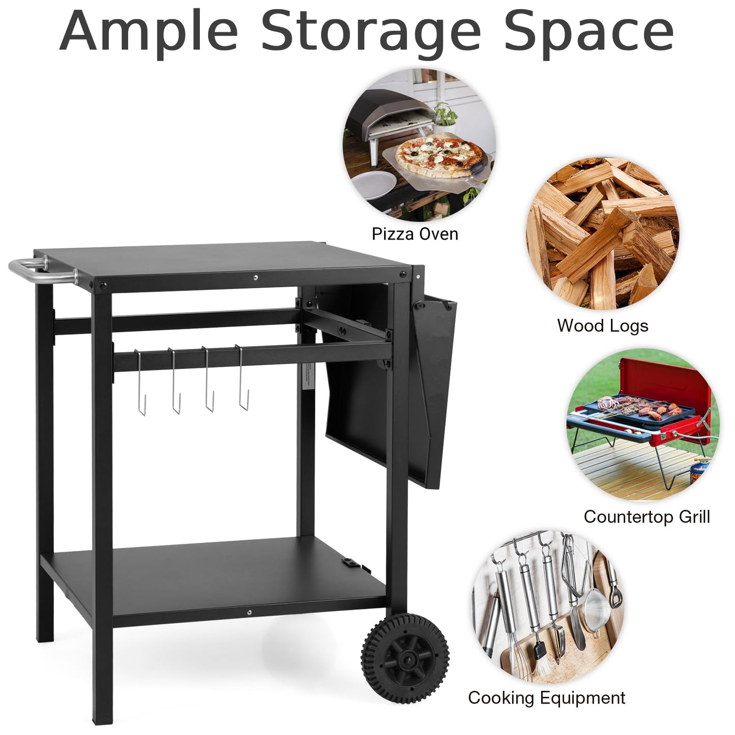 Movable Dining Cart Table Trolley with Folding Tabletop for BBQ Grill